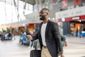 Nigerian traveler enjoying a beach in Barbados, a top visa-free country in 2026